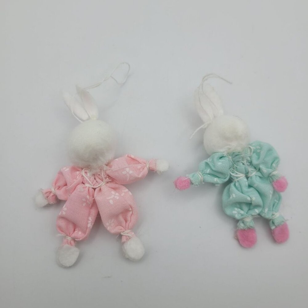 Handmade Bunny Easter Ornament Small Rabbit Felt 3 Inch Bending Ribbon Spring - Picture 4 of 8